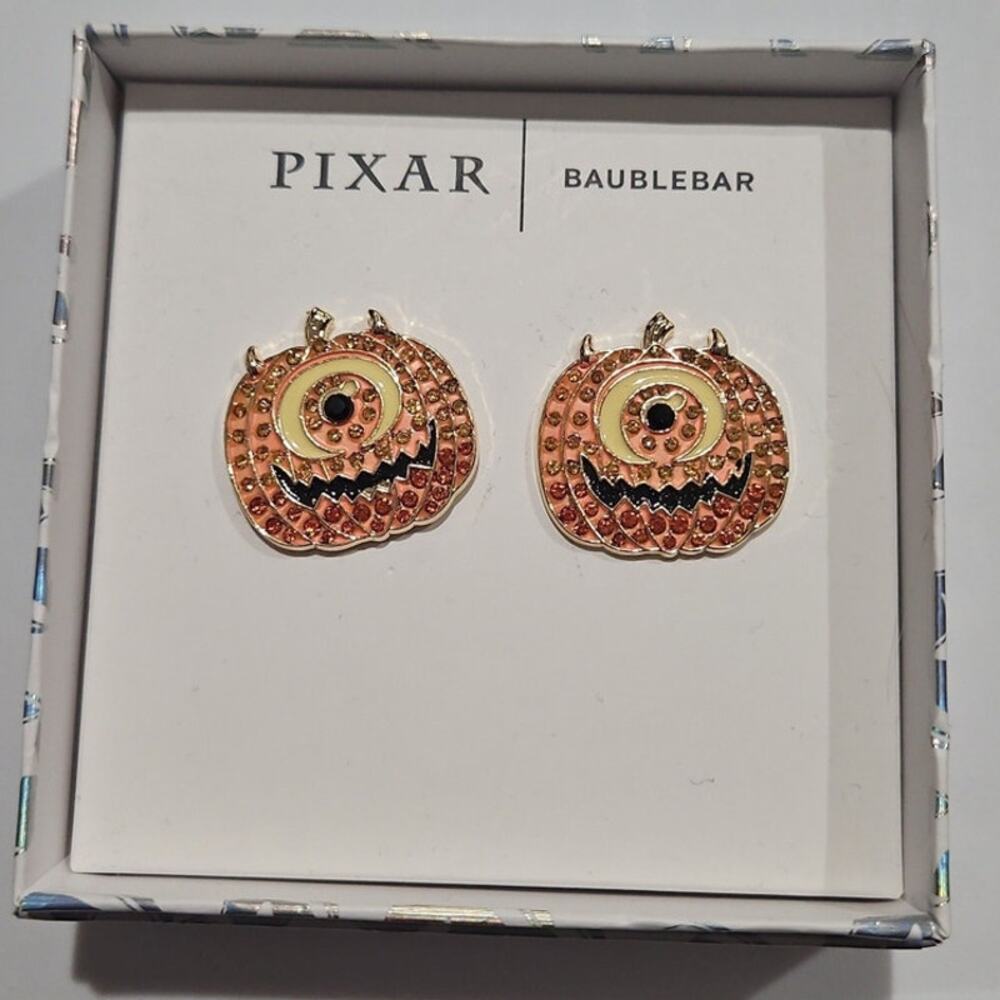 Disney Baublebar Jewelry Halloween Monsters Inc Mike Wazowski Pumpkin Earrings